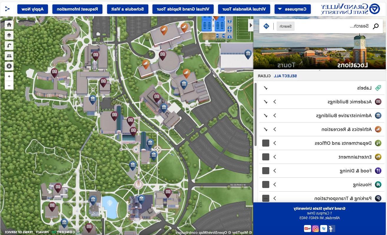 The GVSU interactive map of Allendale.